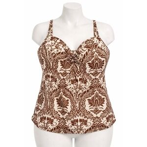 Victoria's Secret Tankini Swim Top 38C Brown Cream Retro Damask Underwire